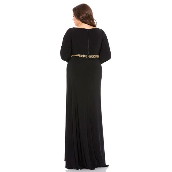 Mac Duggal Split Sleeve Surplice Gown (Plus) in Black Size 14W - Picture 3 of 11